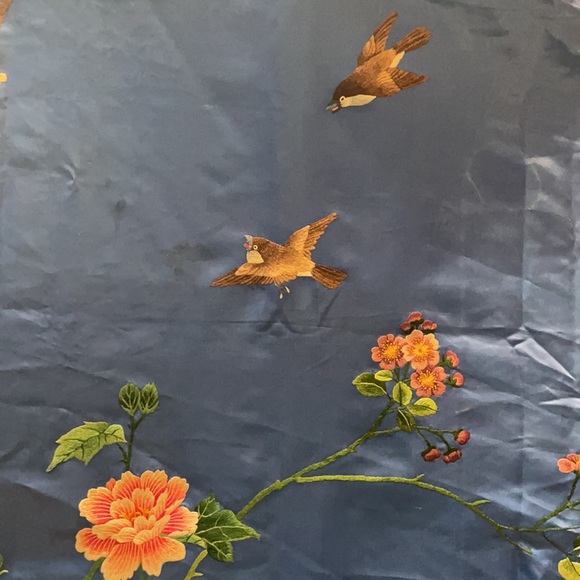 Chinese Embroidered Silk Fabric Panel Royal Blue - Picture 4 of 9